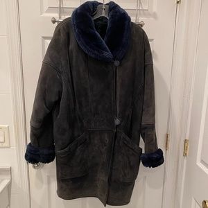 J. Gallery Faux Suede Dark Blue Jacket/Coat Size S